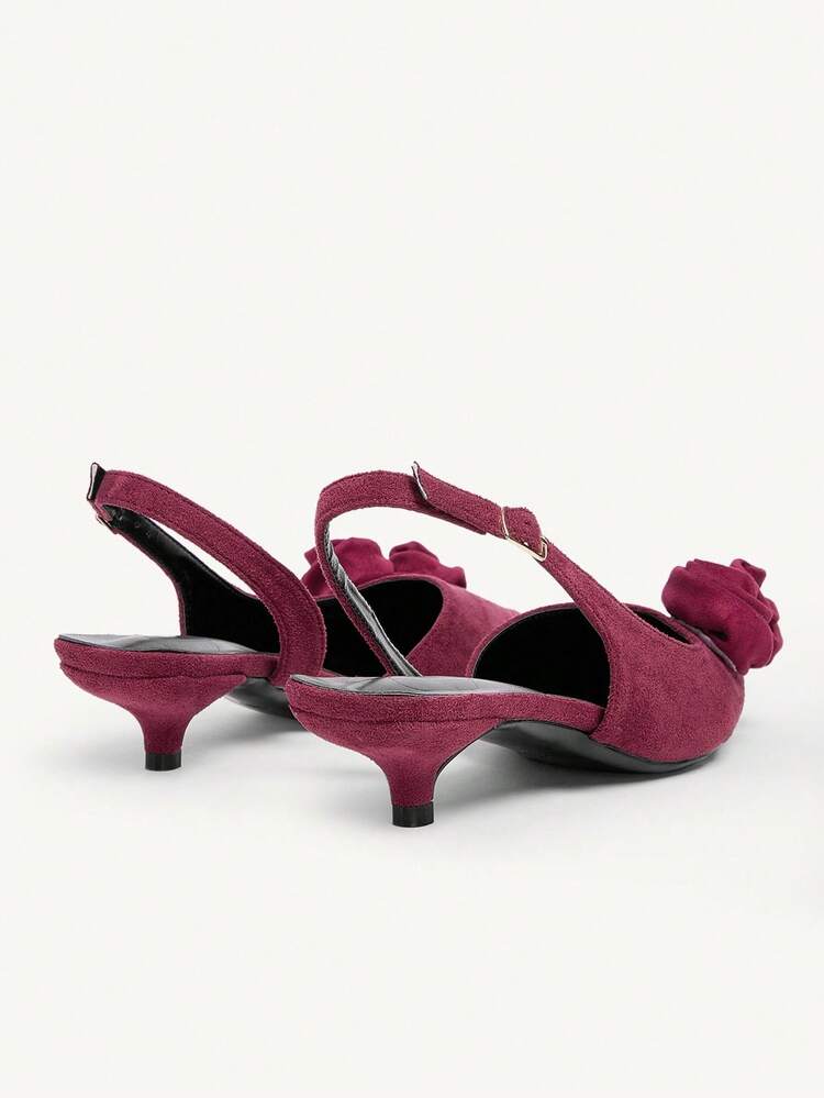 CUCCOO CHICEST 女士优雅浪漫绒面尖头小猫跟高跟鞋，酒红色花卉玫瑰图案，适合正式场合、婚礼、派对、节日 - 酒紅色 - 查看 11