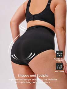 LUVLETTE Plus Smoothing High-Rise Comfortable Shapewear Panties-Tummy Control Underwear For Women - Black - View 2