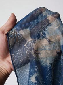 Elamini 女式复古印花 V 领系带荷叶边下摆迷你连衣裙，春夏 - 藏蓝色 - 查看 6