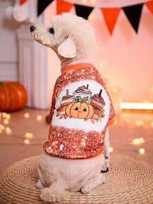 PETSIN 1 件万圣节可爱南瓜闪亮印花猫狗宠物无头摆件 - 彩色 - 查看 1