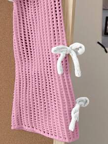 SHEIN 女童米色套头毛衣，可爱休闲时尚3D粉色蝴蝶结针织开衫 - 粉色 - 查看 5