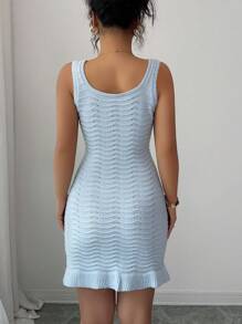 Elenzga Sleeveless Square Neck Waist Cinched Bodycon Elegant Romantic Sexy Mini Dress, Perfect For Summer Vacation - Blue - View 2