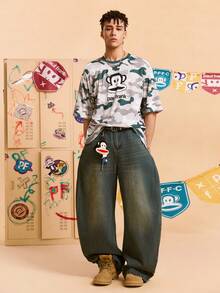 Paul Frank X SHEIN Men's Casual Monkey & Camouflage Print Short Sleeve T-Shirt, Summer - Multicolor - View 5