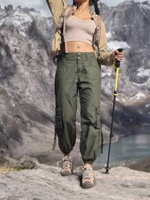 SHEIN Unity 女式工装口袋休闲抽绳宽松牛仔裤 - 軍綠色 - 查看 7