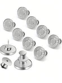 2/4/6 Stück Jeans Ersatz Knöpfe, Silber Buchstaben Taille Knöpfe, multifunktionale abnehmbare Turm Knöpfe für Jeans und Röcke, Größenanpassung ohne Nähen