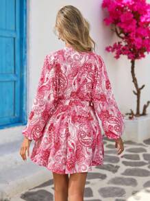 Vivid Eden 女式全身印花深V领长袖连体裤，带口袋