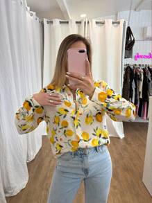 EMERY ROSE Women's Shirt, Casual Lemon Long Sleeved Button Up Shirt, Suitable For Spring And Autumn Fall Cloth For Women - Multicolor - View 4