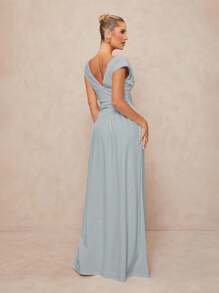 Lumalex Váy xếp ly màu trơn thanh lịch gợi cảm dành cho nữ - Màu xanh lam - Xem 2