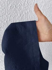 SHEIN PETITE 女士纹理简约宽松阔腿裤 - 藏蓝色 - 查看 8