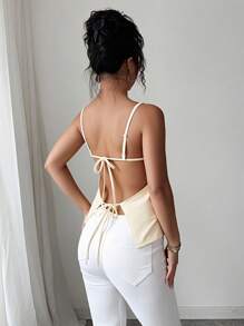 Chiquease Top de vacances printemps/été sexy et élégant pour femmes, de couleur unie avec encolure en V et bride dans le dos, marque Islaluna - Jaune citron - Voir 2