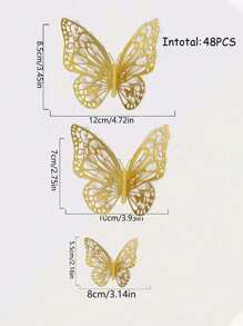 12/48/72 件镂空蝴蝶墙贴蛋糕装饰装饰婚礼装饰客厅家居装饰蝴蝶贴纸性别揭示派对装饰、贴纸、墙贴花、乙烯基贴花用于家居装饰、春季装饰品让您的家焕然一新、拉玛装饰贴纸 - 彩色 - 查看 7