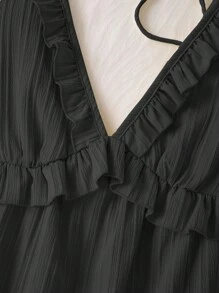 INAWLY 女士休闲荷叶边吊带简约迷你连衣裙，浅黄色优雅风格适合夏季度假 - 黑色 - 查看 4