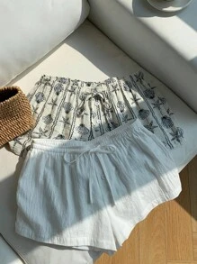 SHEIN 2件套少女常规休闲短裤套装 - 黑與白 - 查看 5