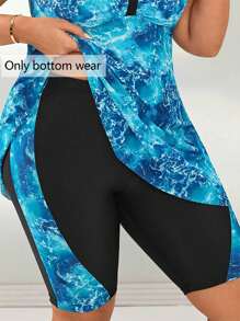 Swim Vcay Plus Size Women Digital Print Patchwork Mid-Length Boardshorts Swimwear, Beach Party Holiday Bikini Bottom For Summer Beach Vacation - Black - View 1