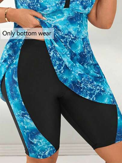 Swim Vcay Bermudas de talla grande para mujer con estampado digital y parches, pantaloneta de traje de baño para fiestas en la playa y vacaciones