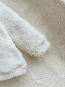 Babygirl Cute Versatile Fuzzy Cartoon Embroidered Pattern Pink Bow White Hoodie, Autumn/Winter