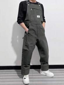 Manfinity EMRG 男士休闲时尚百搭背带裤，带贴布设计，超大码，夏季、秋季