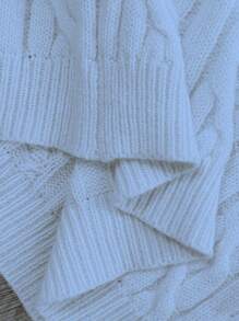 EMERY ROSE 博主风格麻花绳装饰圆领针织毛衣，时尚设计，百搭，秋冬 - 淺藍色 - 查看 5