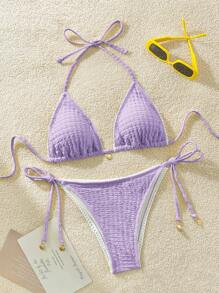 Swim Mod 女士海滩度假吊带比基尼套装 - 紫色 - 查看 1