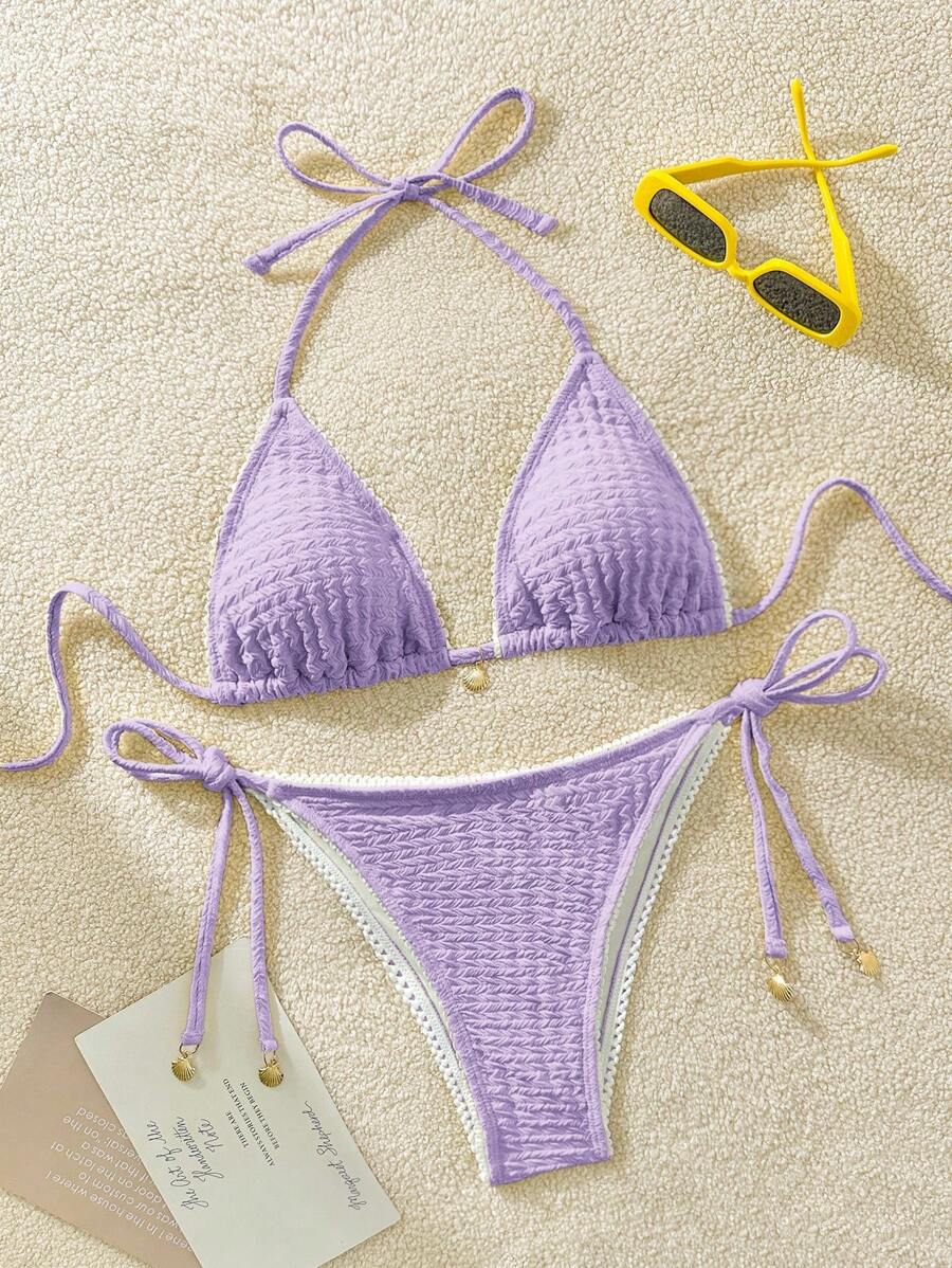 Swim Mod 女士海滩度假吊带比基尼套装 - 紫色 - 查看 1