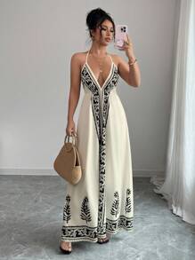 Selianne Floral Print Deep V-Neck Dress For Women Summer Dress Clothes For University