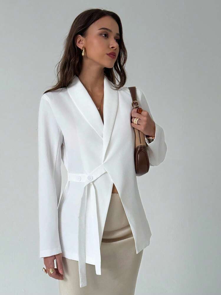 Aloruh Damkavaj med lång ärm och enfärgad design, casual, pendling, höst/vinter - Vitt - Visa 8