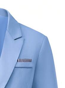 Manfinity Mode Men's Solid Color Jacket And Pants Suit Baby Blue Formal Suit For Men With Lapel Blazer And Tailored Pants Men's Regular Fit Baby Blue Suit With Long Sleeve Blazer And Classic Design Baby Blue Men's Suit For Business Meetings With Plain Fabric And Zipper Details Men Light Blue Suit Light Blue Two Pieces Suit, Old Money Style - Baby Blue - View 6