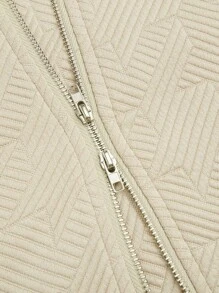 GlowEve 翻领纹理面料拉链休闲机车夹克 - 杏色 - 查看 8