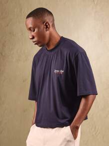 SUMWON 阿马尔菲夏季系列海滩休闲超大短款 T 恤意大利里维埃拉度假休闲装短袖 T 恤 - 藏蓝色 - 查看 3