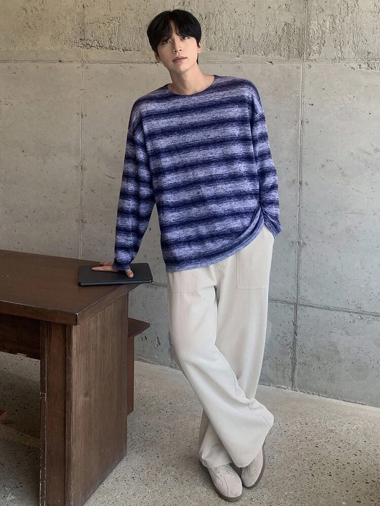 Men's Solid Color Khaki Elastic Waist Casual Pants, Suitable For All Seasons