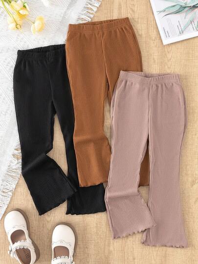 Elladie kids Pantalones casuales acampanados de unicolor y acanalados para niñas jóvenes