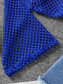 3pcs/Set Teen Girl Casual Daily Street Style Camisole Top, Denim Skort, And Hollow Out Bell Sleeve Top, Spring/Summer Fall Winter - Royal Blue - View 7