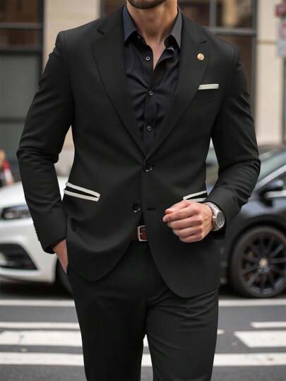 Manfinity Mode Men's Business/Casual 2-Piece Suit (Jacket And Pants) Men Slim Fit Suit