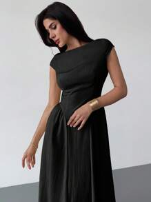 Firerie 女士优雅日常时尚新款度假喇叭腰 A 字中长连衣裙，黄色 - 黑色 - 查看 5