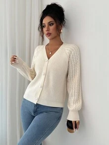 Elenzga Women's Autumn/Winter Cute Beaded Knit Cardigan