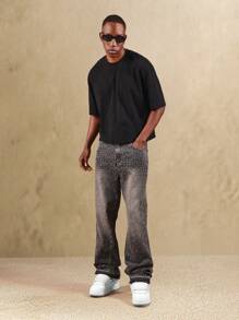 SUMWON Pantalones vaqueros de pierna ancha con aplicaciones de cristal y brillos, estilo de moda para salir de fiesta, festivales y eventos nocturnos - Negro - Ver 3