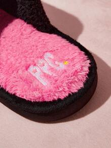 THE POWERPUFF GIRLS X SHEIN 时尚卡通刺绣防滑室内拖鞋女童柔软毛绒保暖冬季可爱家居鞋花朵、泡泡和毛茛，耐用鞋底，居家卧室空调房春秋冬 - 黑色 - 查看 8