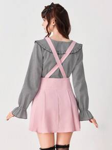 ROMWE EDITION 女式可爱少女学院风精致心形钻石蝴蝶结装饰褶皱吊带裙 - 粉色 - 查看 3