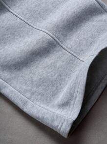 Manfinity EMRG Men's Casual Sports Street Letter Embroidery Half-Button Hoodie Shirt And Loose Wide-Leg Sweatpants Set - Light Grey - View 7