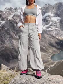 Women's Loose Fit Pockets Drawstring Waist Casual Denim Pants Outdoor Pants For Hiking Sun Protection Lightweight Quick Dry Hiking - Grey - View 3