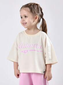 SUMWON Girls Atlanta Two Piece Outfit Boxy Fit T Shirt Wide Leg Pants Co Ord Set Heart Print Casual Spring Summer Wear - Pink - View 3