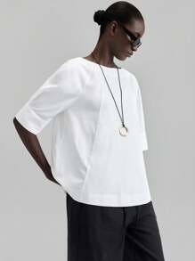 Ontre 2025 New Arrival Women Autumn/Fall Apparel, 2000s Retro Countryside Style Office Lady Casual Business Blouse, Summer Solid Crew Neck Raglan Sleeve Blouse - White - View 5