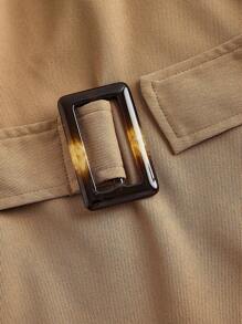 SHEIN MOD 加大码咖啡棕色优雅百搭无袖亚麻腰带短款风衣背心和高腰阔腿裤两件套，优雅，两件套女士，摩卡棕色，秋冬女士教师装 - 咖啡棕 - 查看 3