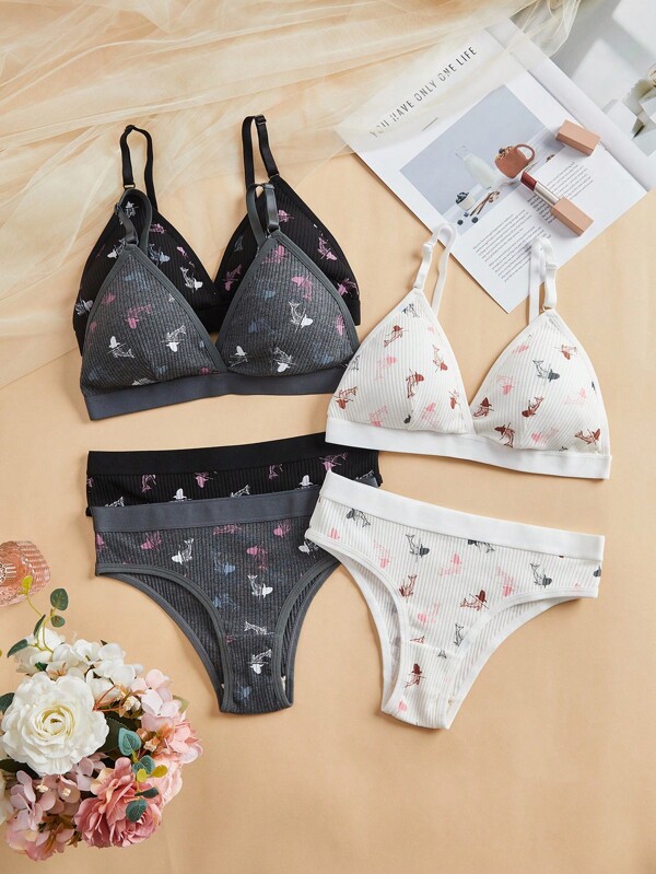 SHEIN 6pcs/Set Summer Printed French Style Lingerie Set For Girls