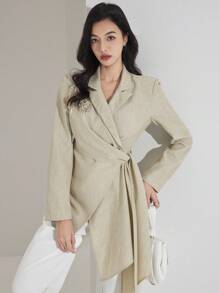 Heiryn 女士3D花卉装饰翻领长袖西装外套长袖西装外套立体花卉下摆不对称韩版风格秋季女装 - 綠色 - 查看 7