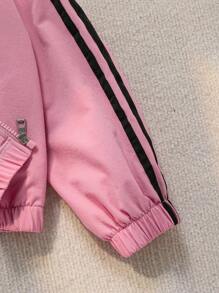 Explorewe 超大号女童休闲条纹字母印花拼色风衣外套，宽松版型，舒适百搭，适合秋季、春季、冬季、日常穿着、通勤、户外、运动、学校、街头服饰、派对、拍照