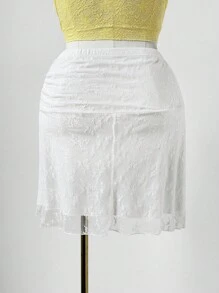 Sweetra Váy mini xếp ly ren thời trang cỡ lớn dành cho nữ, mùa hè - trắng - Xem 2