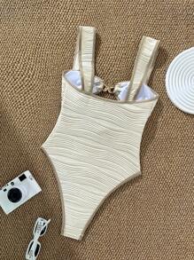 Vaytide 女士度假派对海滩专用面料细肩带露背连体泳衣夏季 - 杏色 - 查看 4