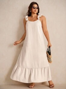 Elaquor Plus Size Casual Floral Lace Strap Loose A-Line Dress,Holiday Outfits For Women - Apricot - View 5