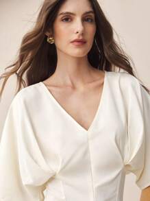 BizChic 2025 年夏季新品女士休闲商务优雅连衣裙，适合海滩度假、婚礼宾客、乡村音乐节、早午餐、机场，90 年代复古斯德哥尔摩风格，极简主义美国独立精神，修腰白色衬衫 - 米色 - 查看 6